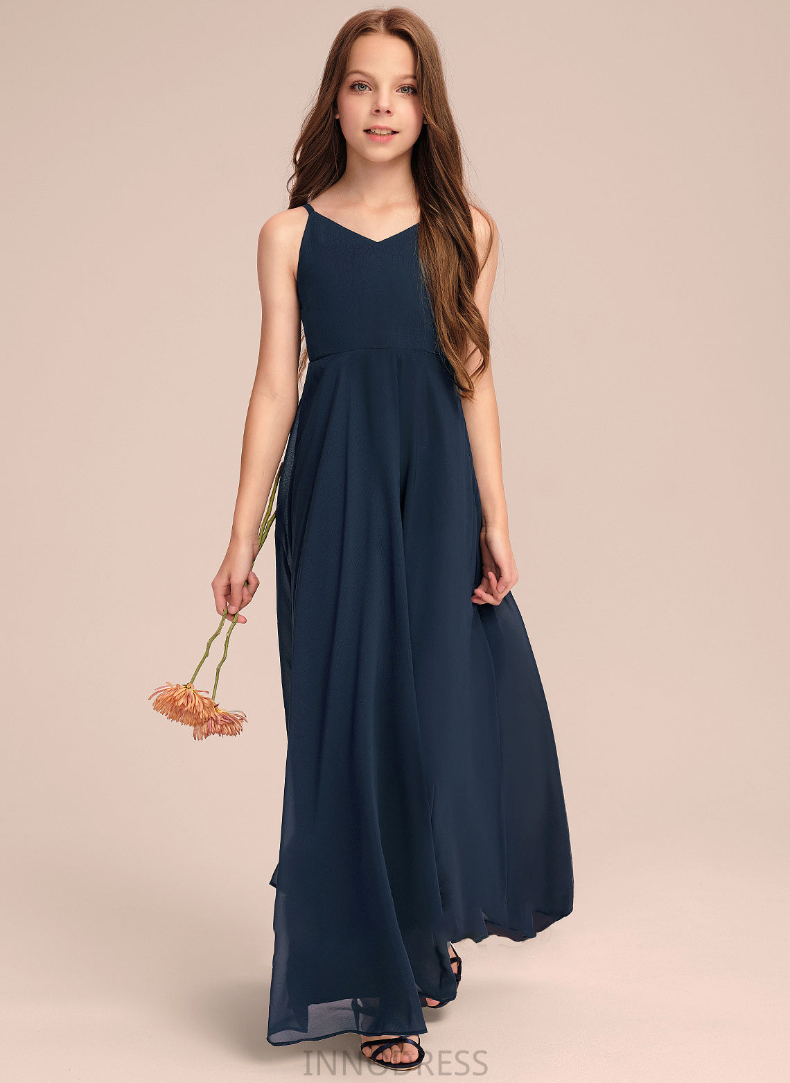 Junior Bridesmaid Dresses A-Line Amelie Bow(s) Chiffon With V-neck Floor-Length