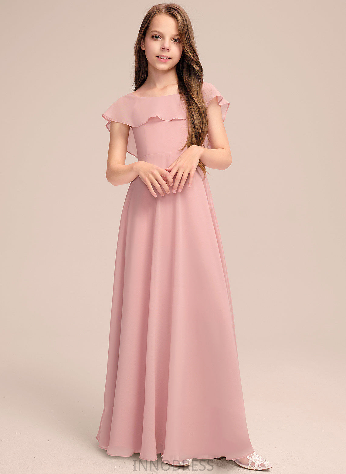 With Floor-Length A-Line Neck Maliyah Cascading Scoop Chiffon Junior Bridesmaid Dresses Ruffles