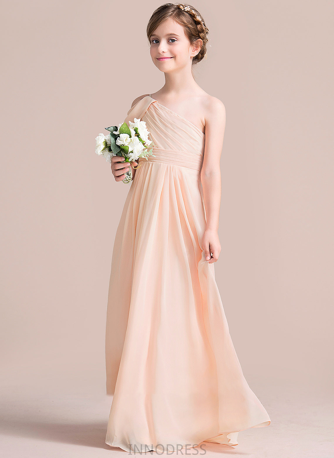 One-Shoulder Tatum With Chiffon Junior Bridesmaid Dresses Ruffle Floor-Length A-Line