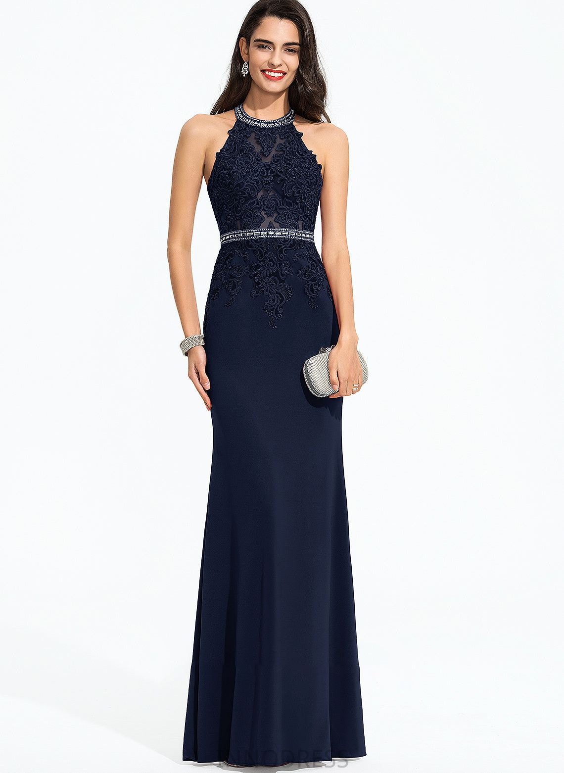 Scoop Floor-Length Sequins Jersey Prom Dresses Aspen Beading With Sheath/Column Neck