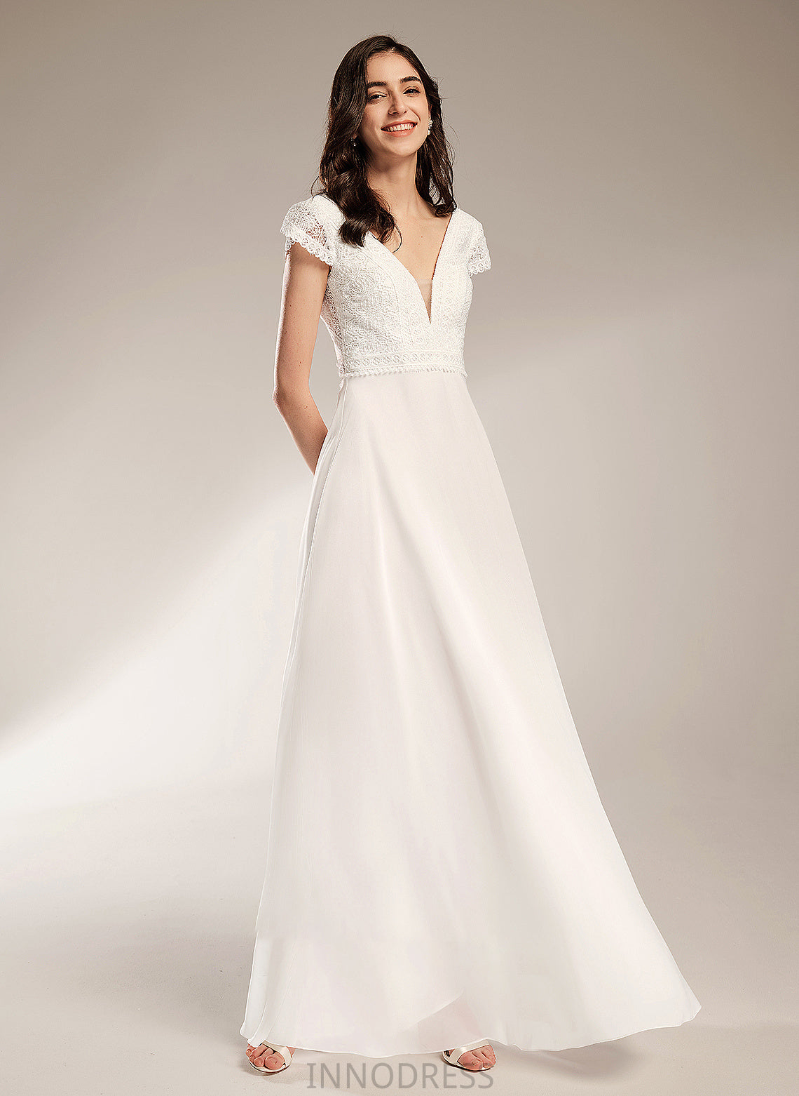 Wedding Wedding Dresses A-Line Floor-Length Dress V-neck Whitney