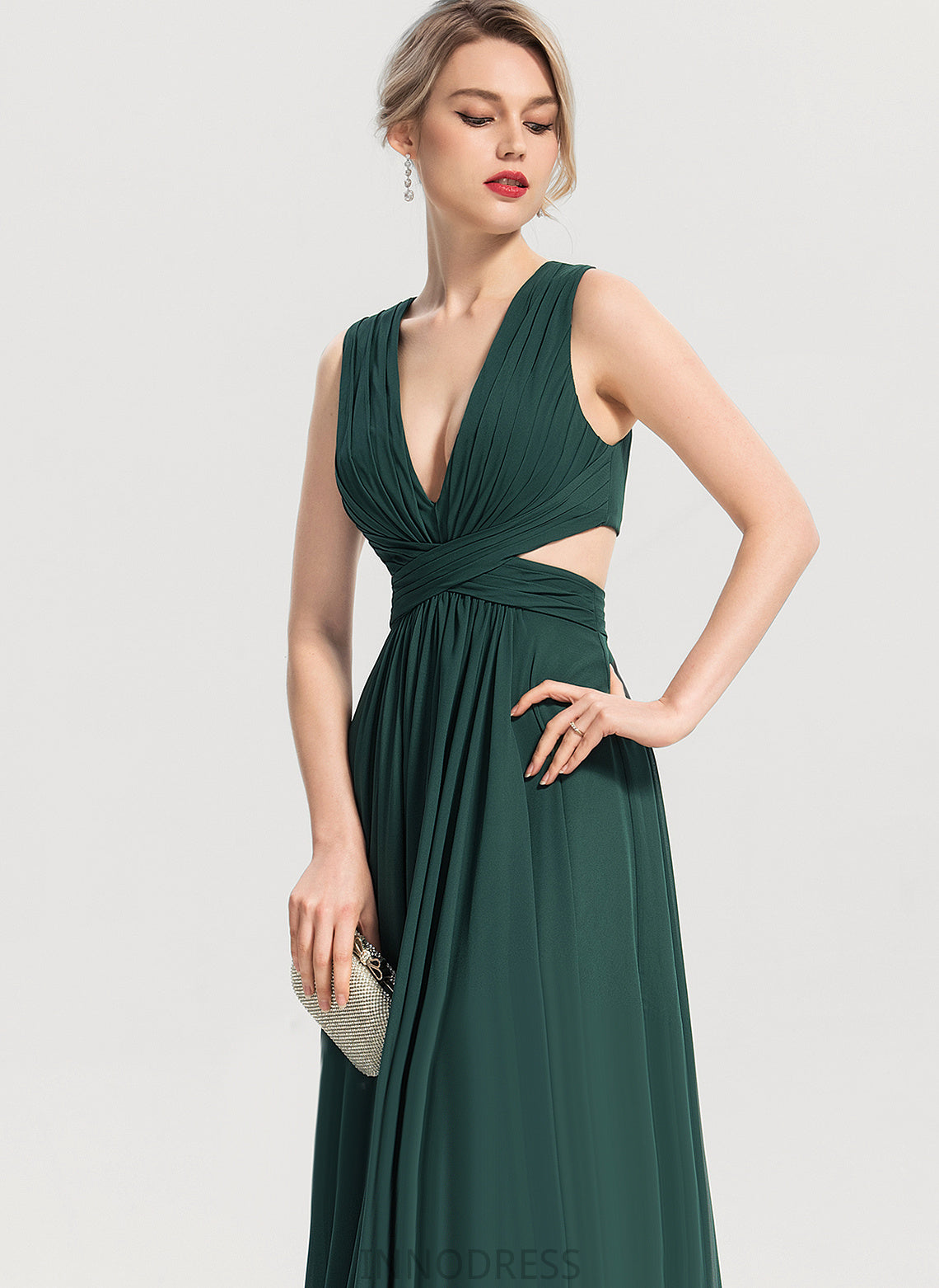 Silhouette Pleated Length Embellishment A-Line Fabric V-neck Floor-Length Neckline Kaila Bridesmaid Dresses