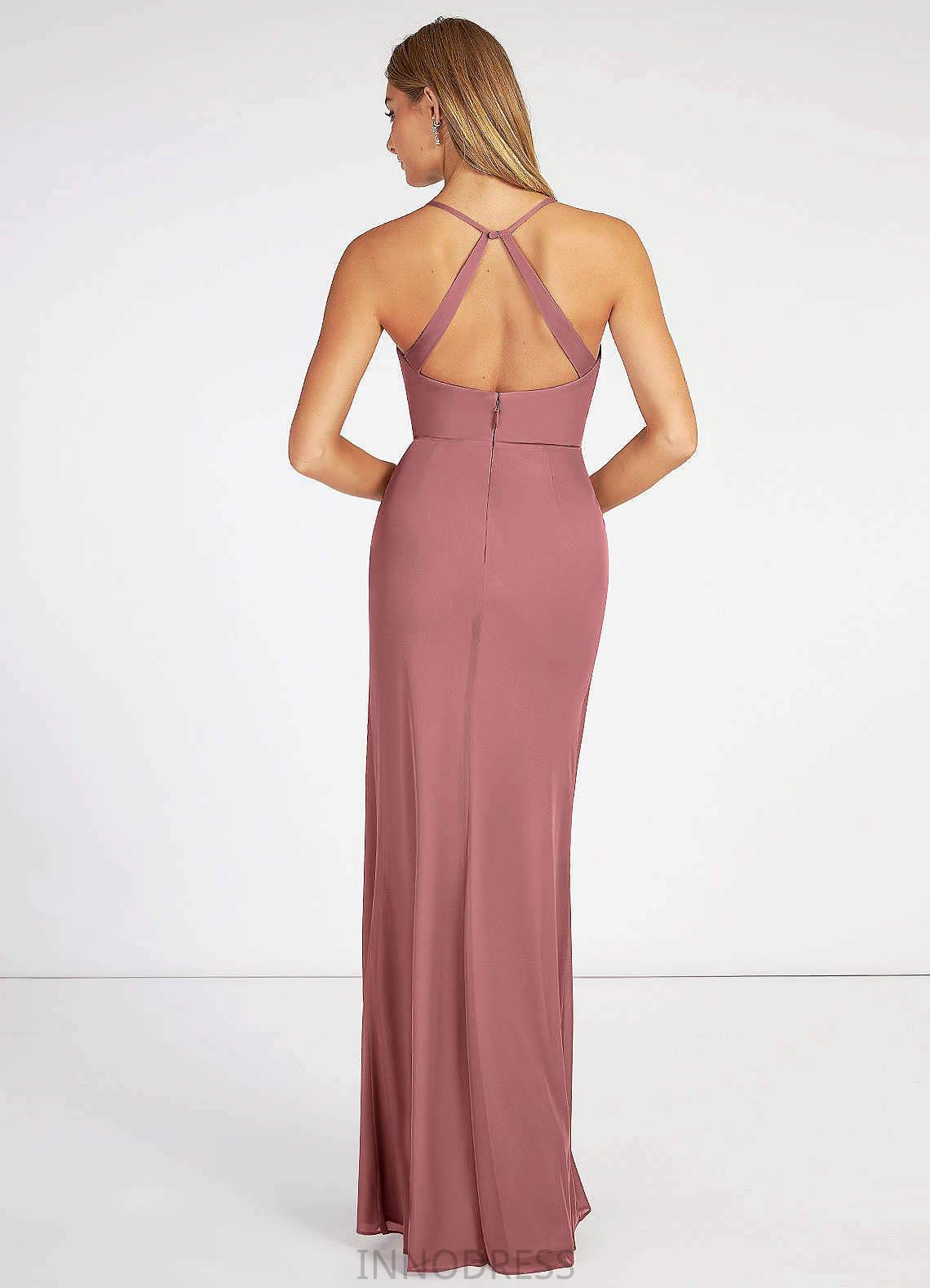 Ella Sheath/Column V-Neck Floor Length Natural Waist Sleeveless Bridesmaid Dresses