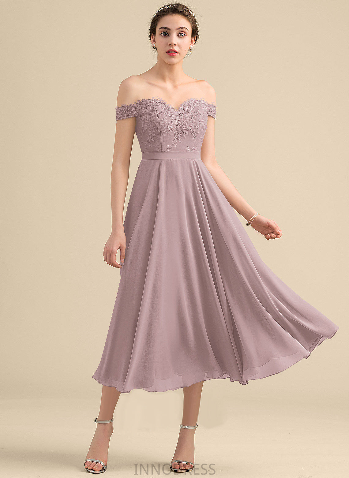 Neckline Tea-Length Embellishment Beading Silhouette Length Off-the-Shoulder Fabric A-Line Maureen Spaghetti Staps Floor Length Bridesmaid Dresses