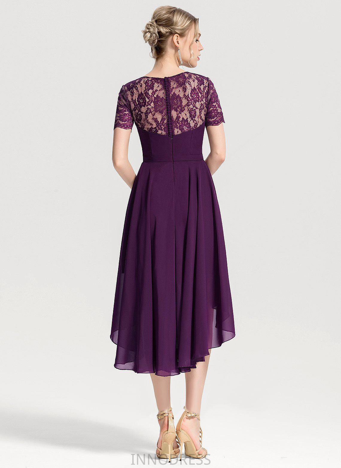 Length Straps&Sleeves Silhouette Asymmetrical Fabric Scoop Neckline Lace A-Line Zara Bridesmaid Dresses