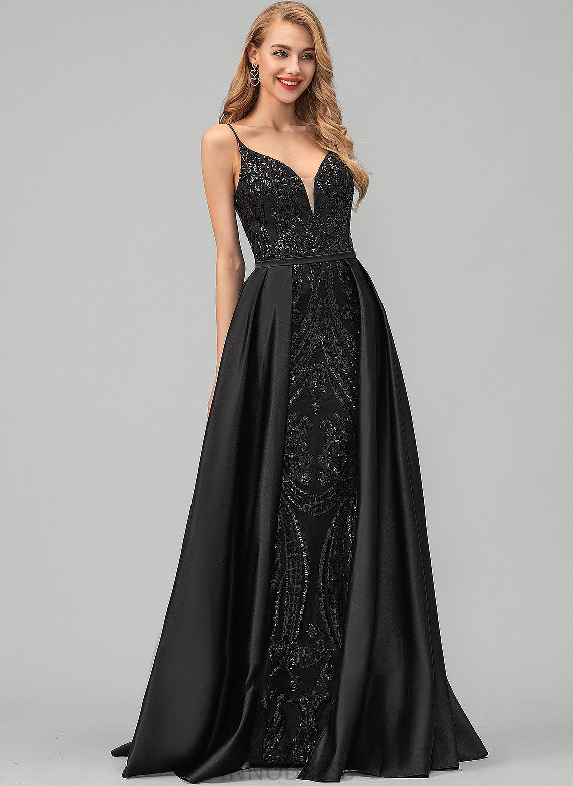 A-Line Sequins V-neck Prom Dresses Alula Floor-Length With Satin