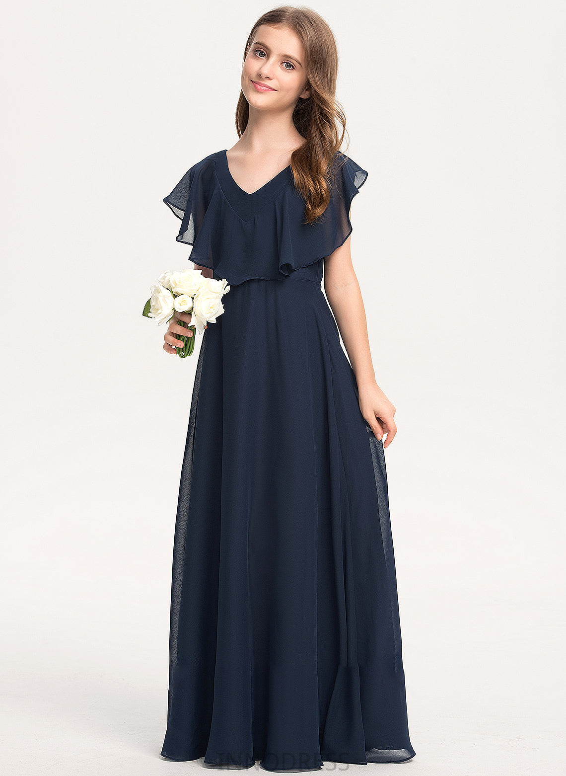 A-Line V-neck Junior Bridesmaid Dresses Jaylyn Floor-Length Chiffon