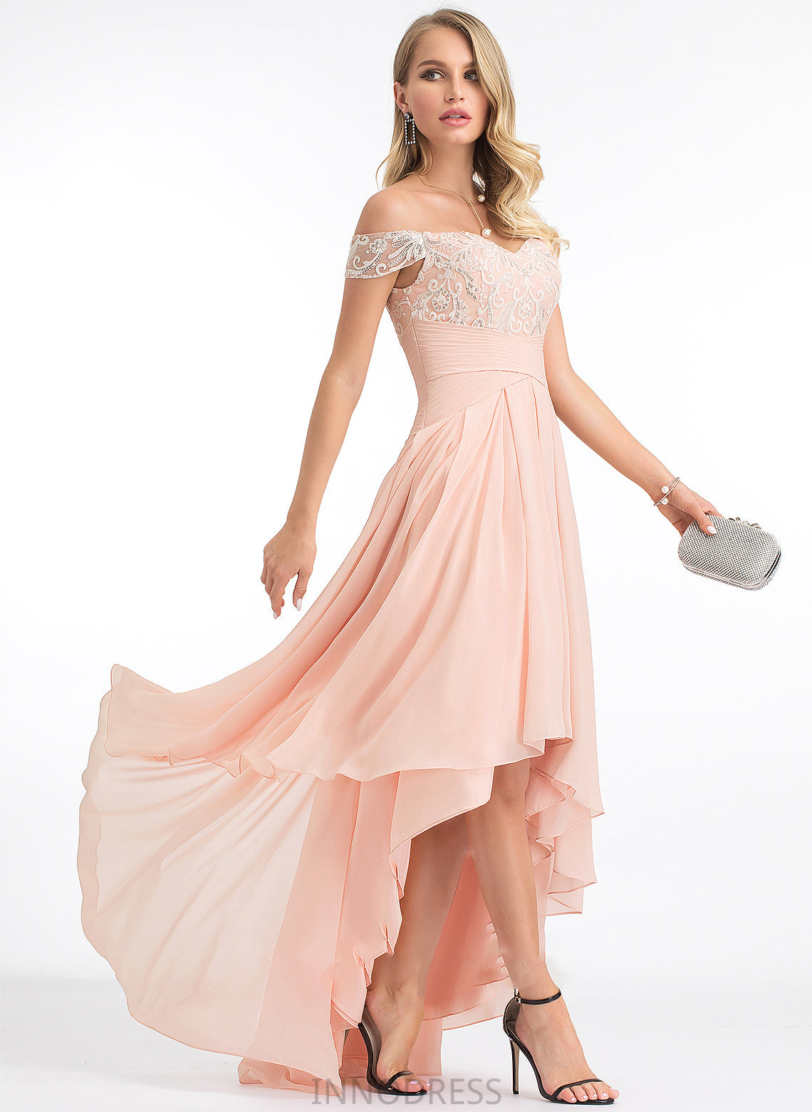 Chiffon Off-the-Shoulder Yadira A-Line Prom Dresses With Sequins Asymmetrical