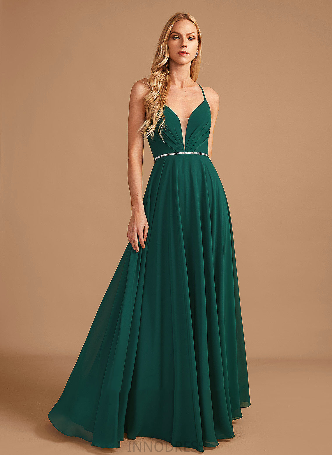 Floor-Length Beading Length Fabric Silhouette A-Line Embellishment V-neck Neckline Quinn A-Line/Princess Natural Waist Bridesmaid Dresses