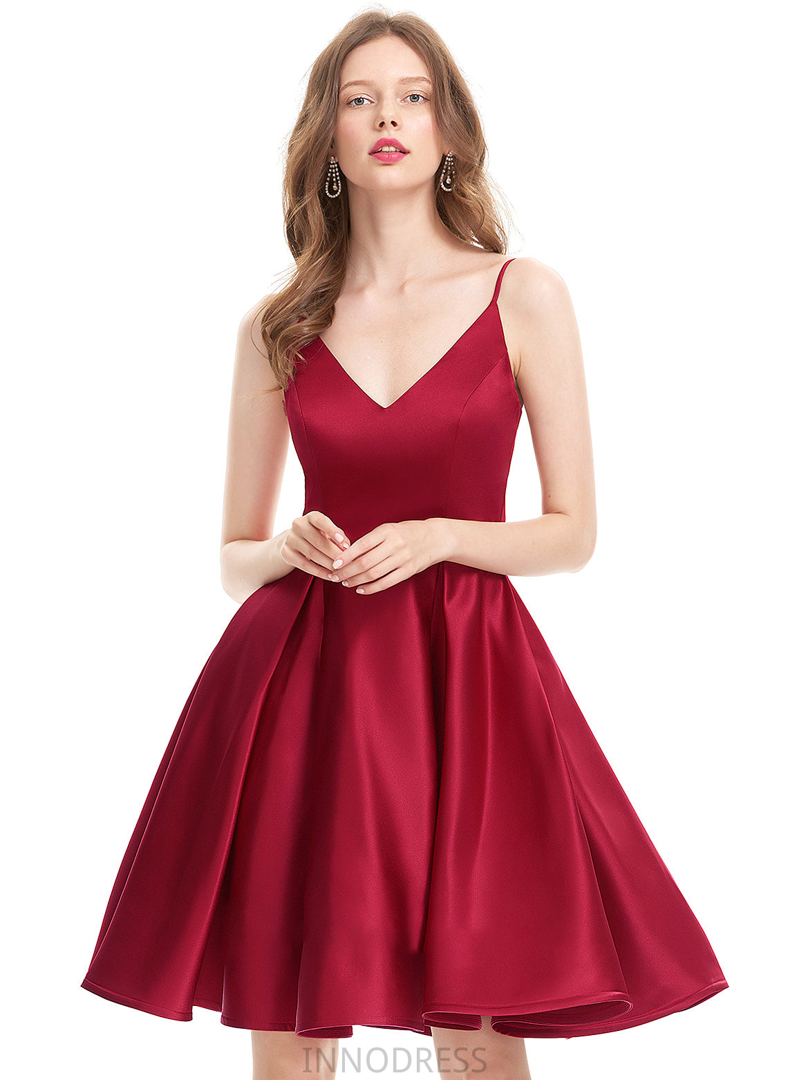 Knee-Length A-Line V-neck Prom Dresses Satin Lexie