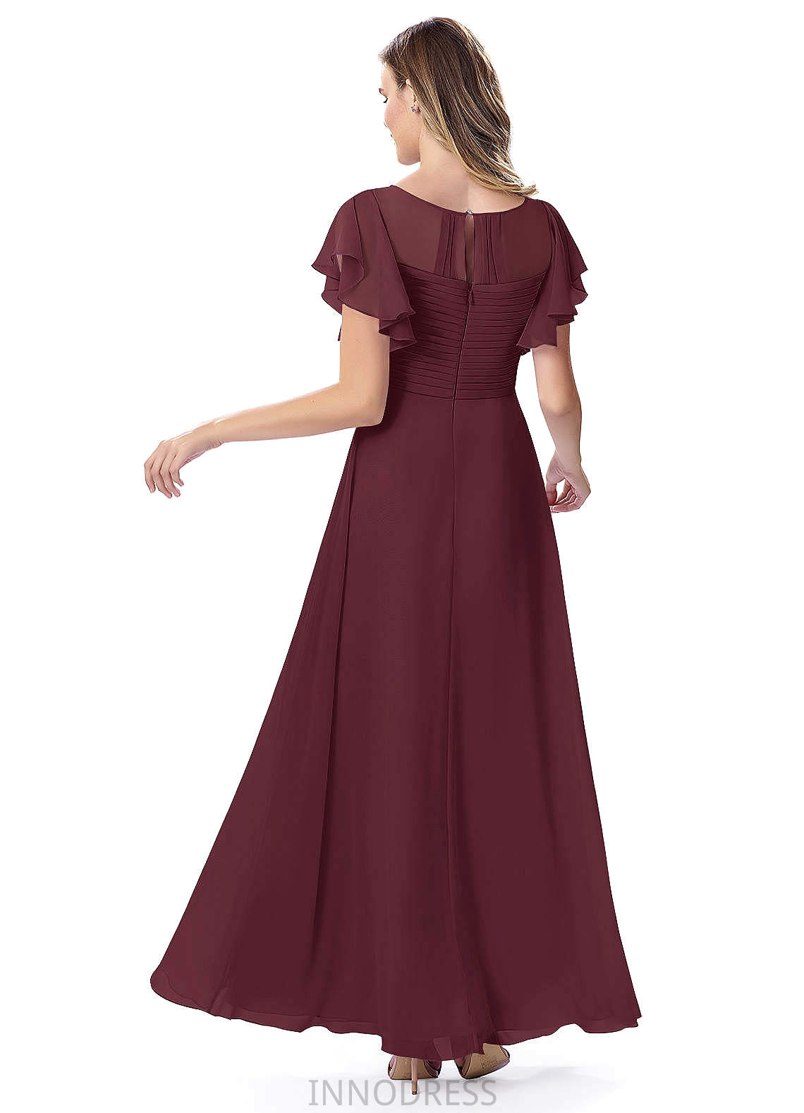 Elsie Sleeveless Spaghetti Staps A-Line/Princess Natural Waist Floor Length Bridesmaid Dresses