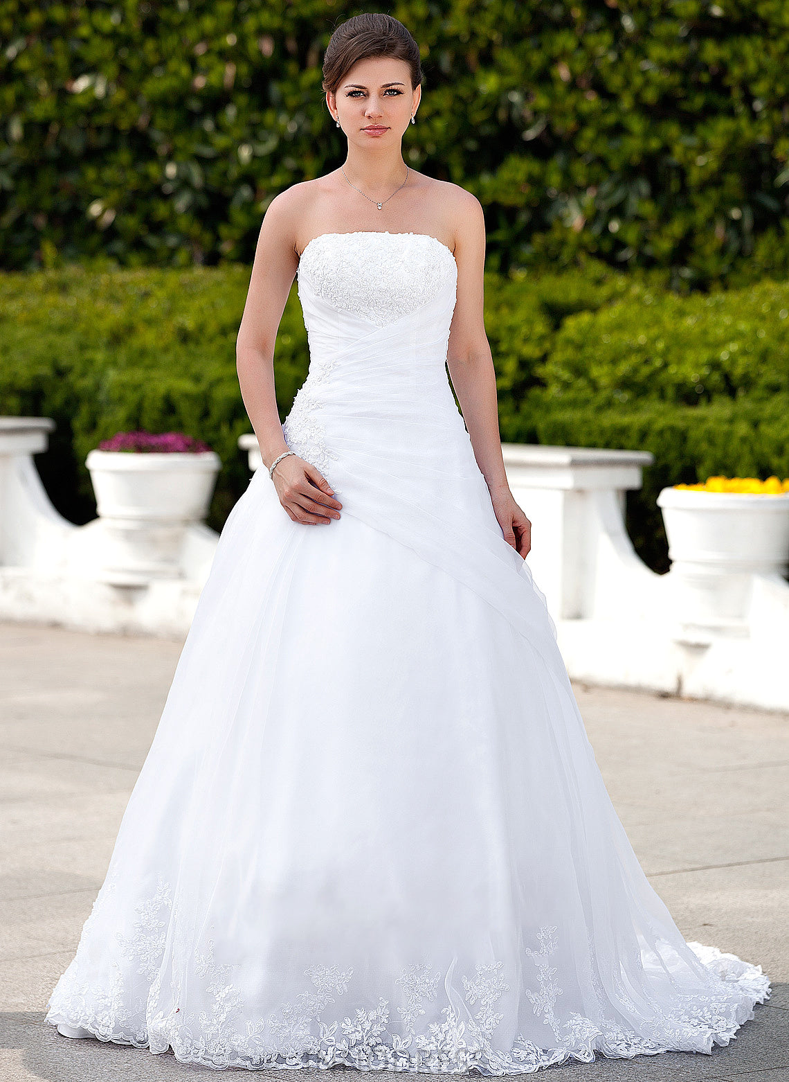 Yesenia Train Strapless Dress Wedding Dresses Organza Wedding Beading With Satin Ball-Gown/Princess Lace Chapel