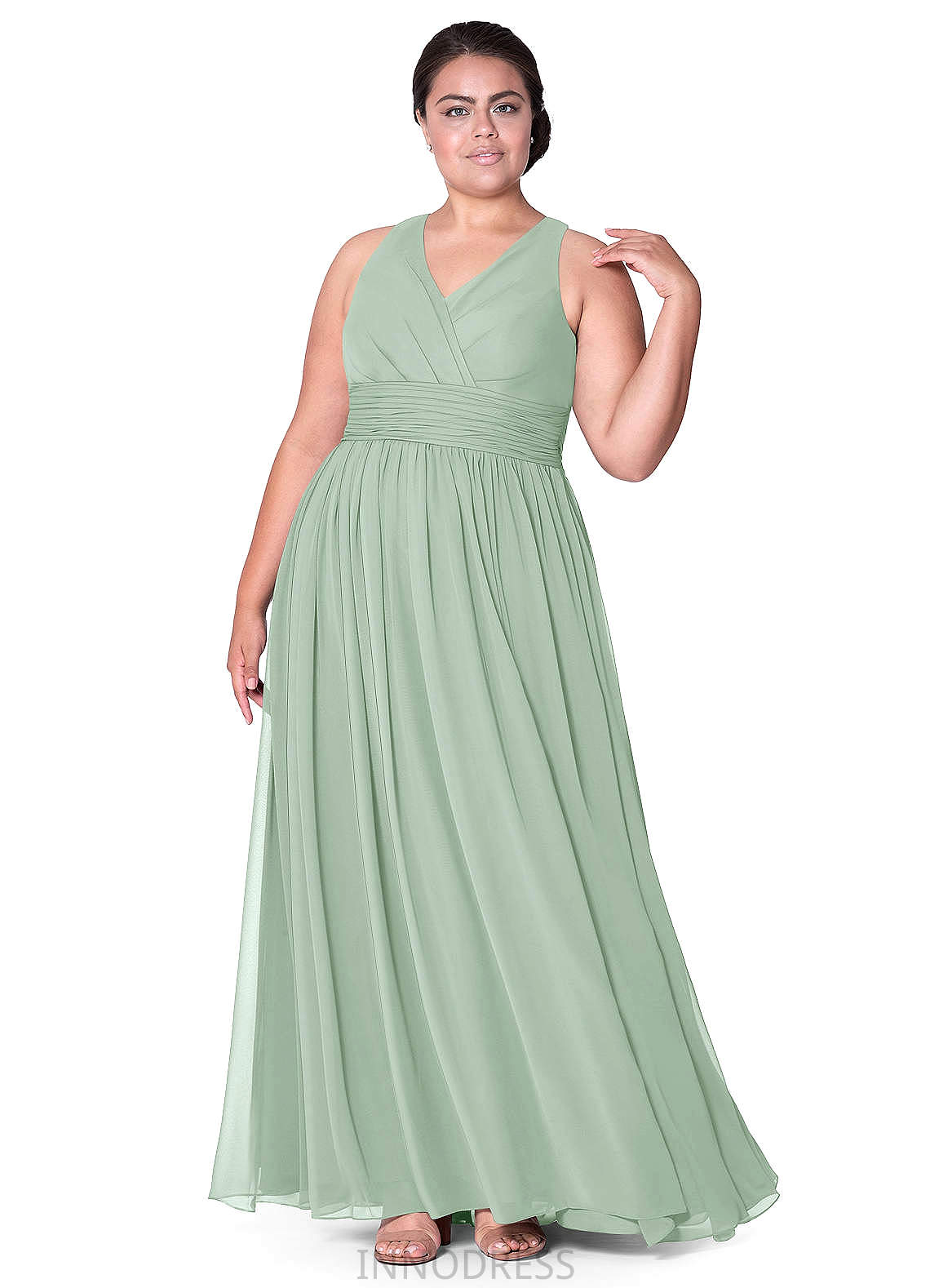 Lillie Spandex Sheath/Column Natural Waist Floor Length Sleeveless V-Neck Bridesmaid Dresses