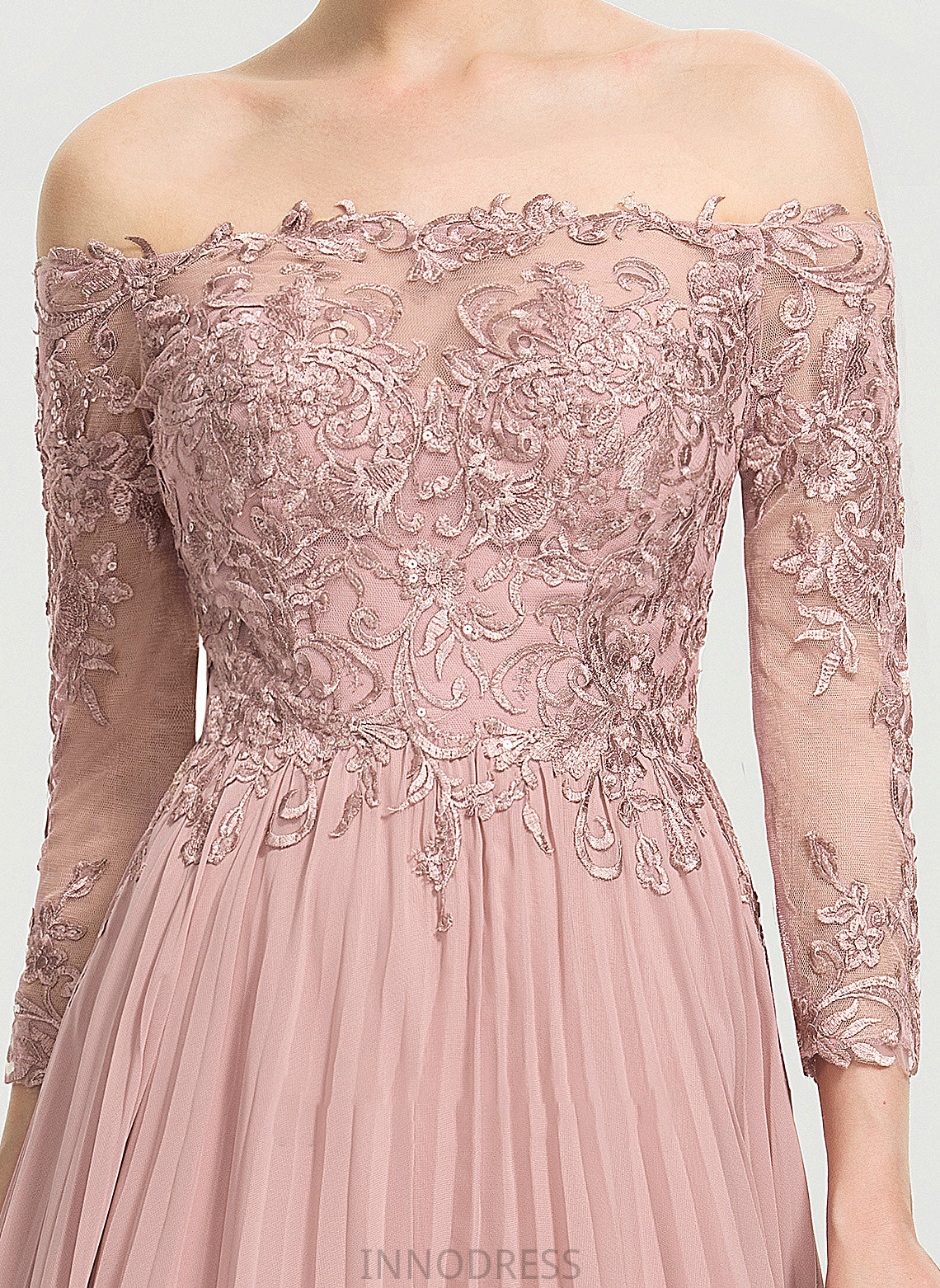 Off-the-Shoulder Floor-Length Pleated Ball-Gown/Princess With Sequins Chiffon Prom Dresses Jillian