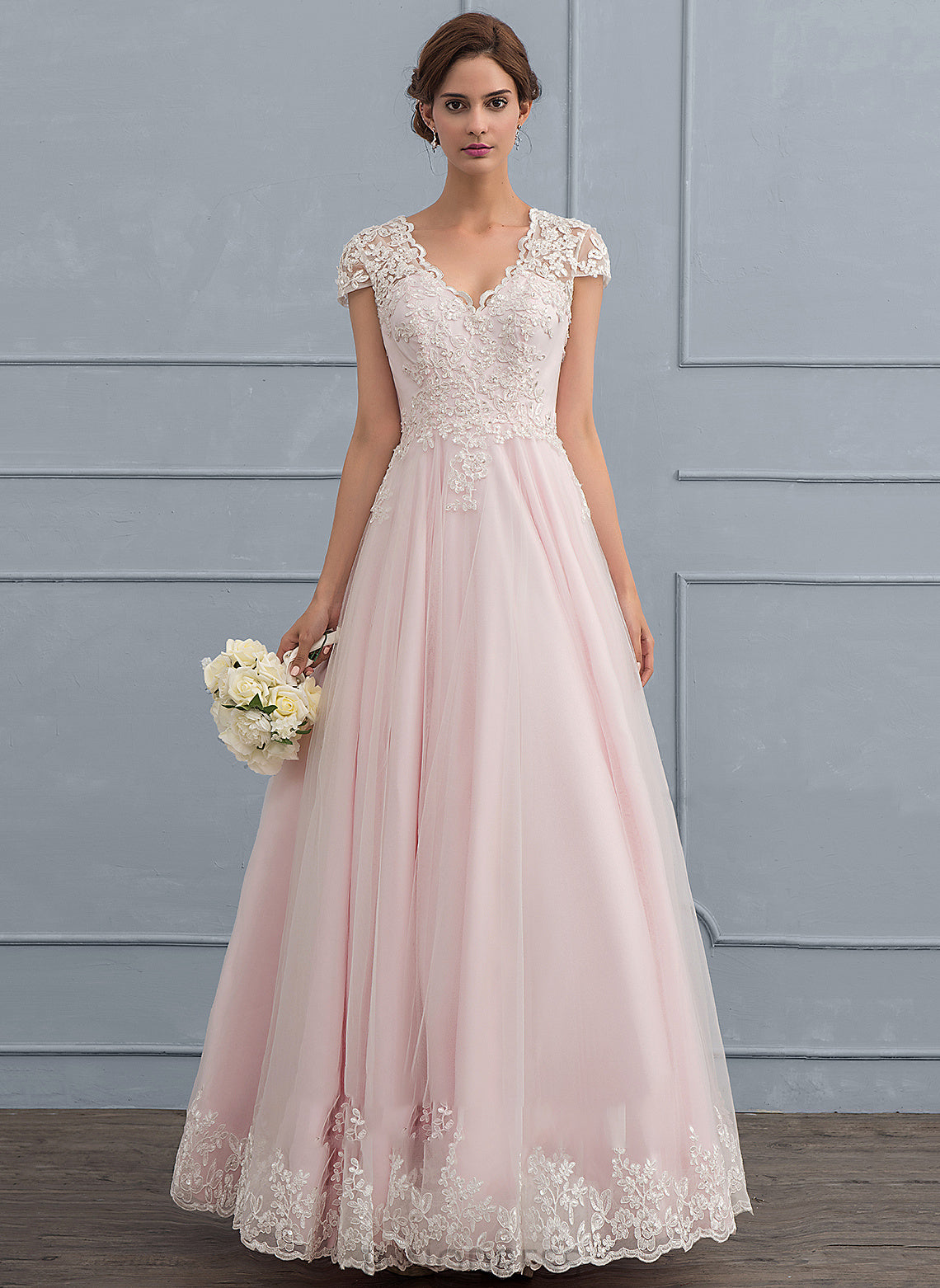 With Ball-Gown/Princess Sequins Dress Beading Floor-Length Wedding Wedding Dresses V-neck Tulle Lana