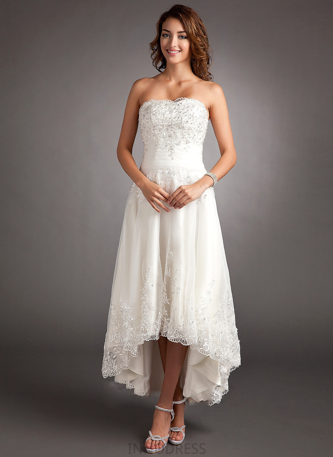 Asymmetrical A-Line Wedding With Dress Ruby Lace Tulle Beading Wedding Dresses Sweetheart