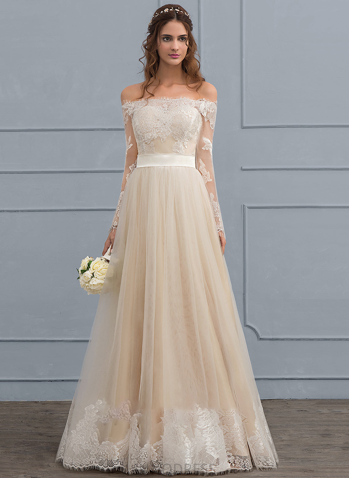 Floor-Length Dress Lace A-Line Wedding Ashly Tulle Wedding Dresses