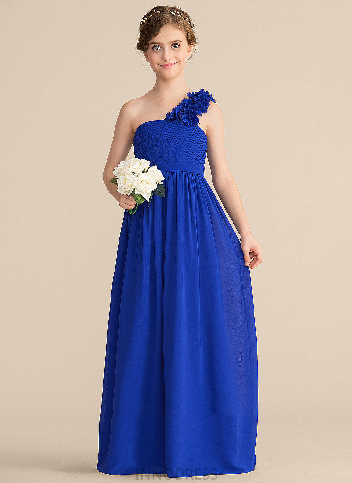 With Ruffle One-Shoulder Chiffon Cassidy A-Line Flower(s) Junior Bridesmaid Dresses Floor-Length