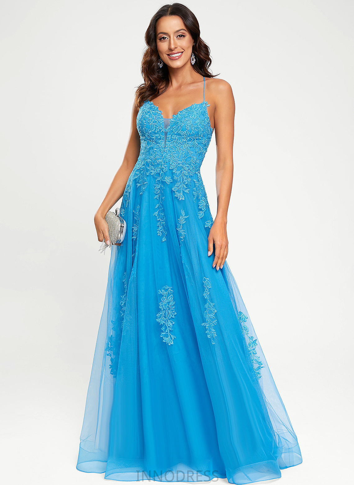 V-neck Tulle A-Line Floor-Length Jocelynn Prom Dresses