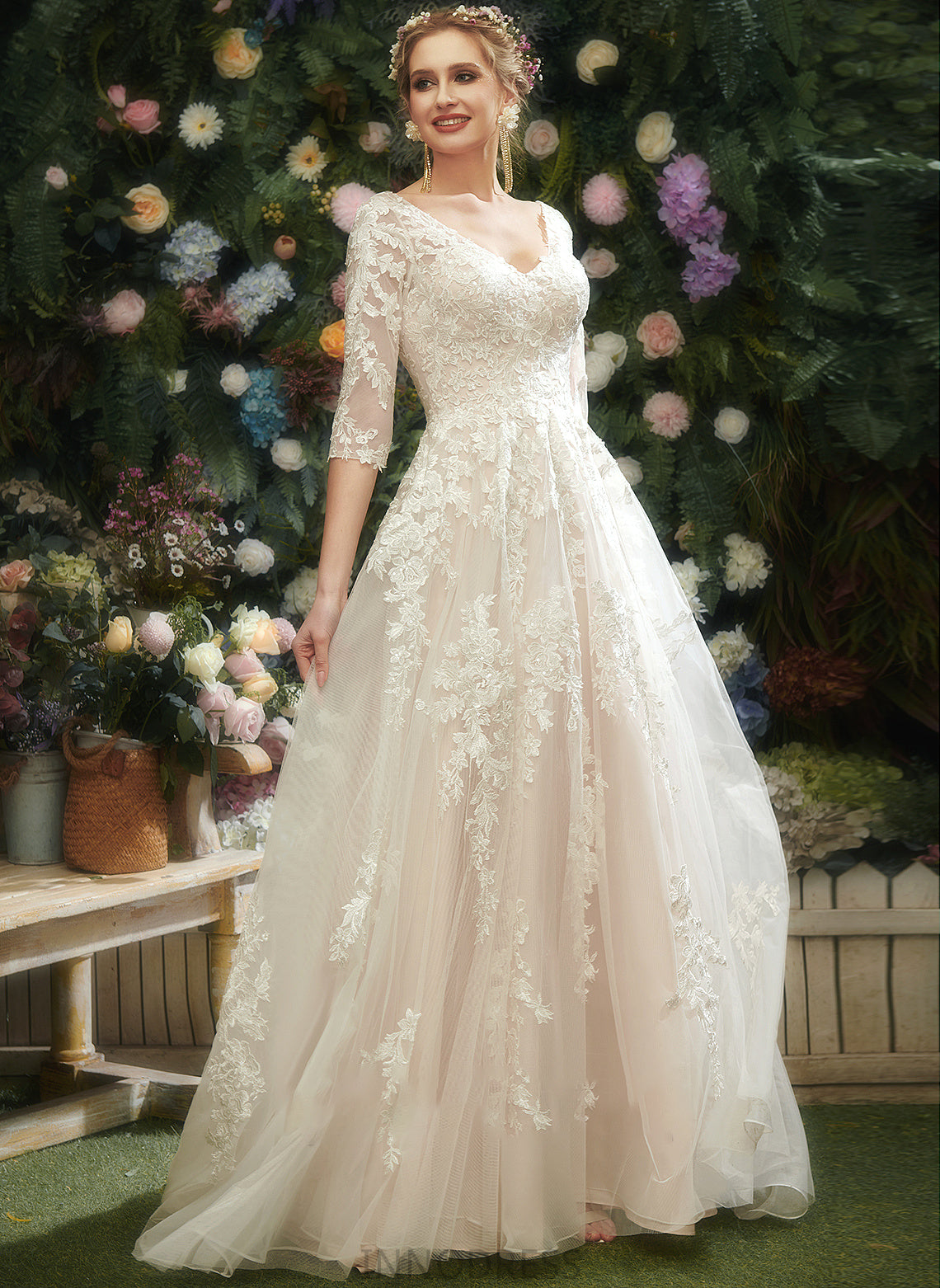 V-neck With Sequins Ansley Wedding Dresses A-Line Dress Court Wedding Train