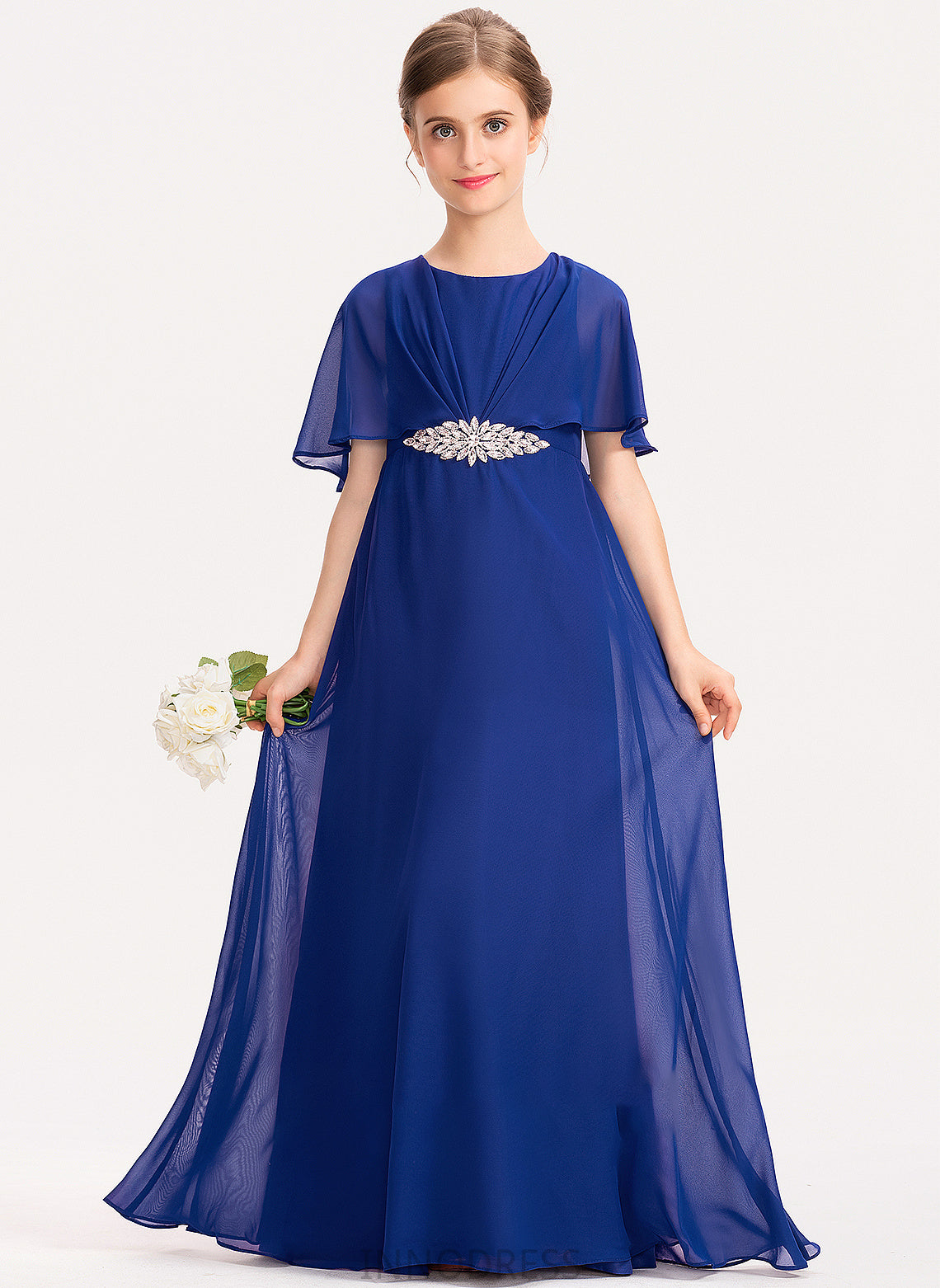 Beading Junior Bridesmaid Dresses With Chiffon Jennifer Scoop Floor-Length Ruffle A-Line Neck