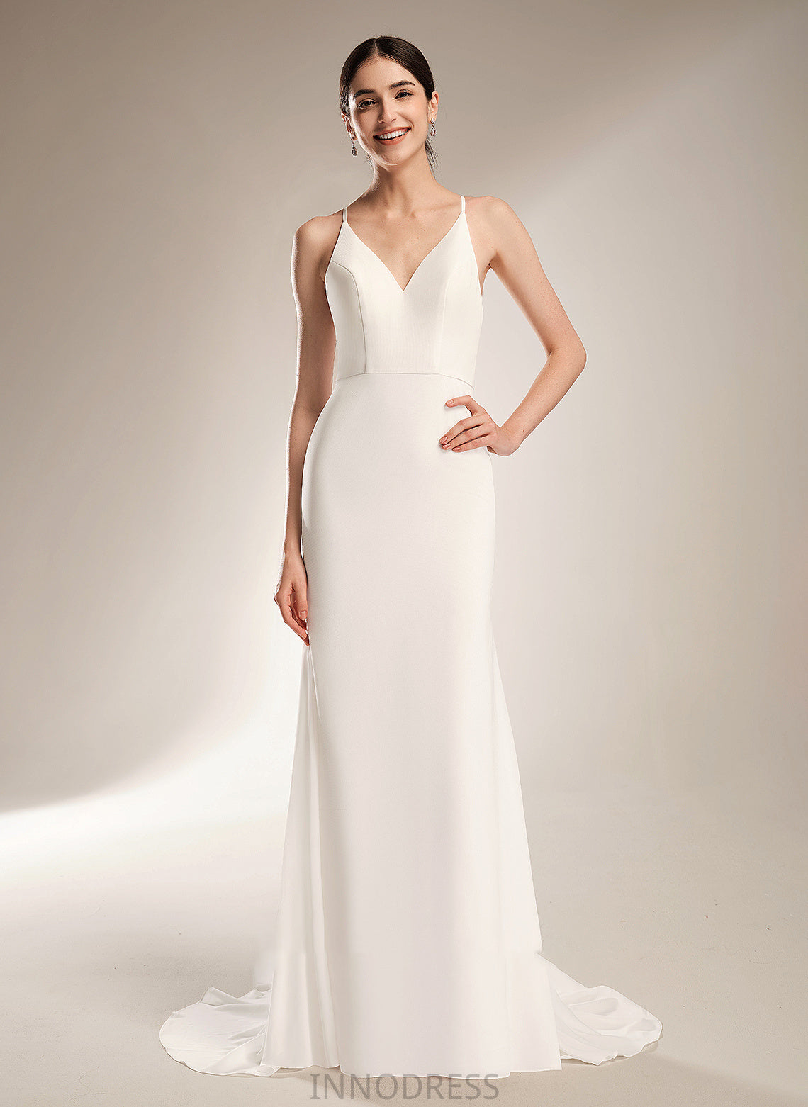 Sheath/Column Wedding Wedding Dresses Lace Dress Train V-neck With Court Katrina