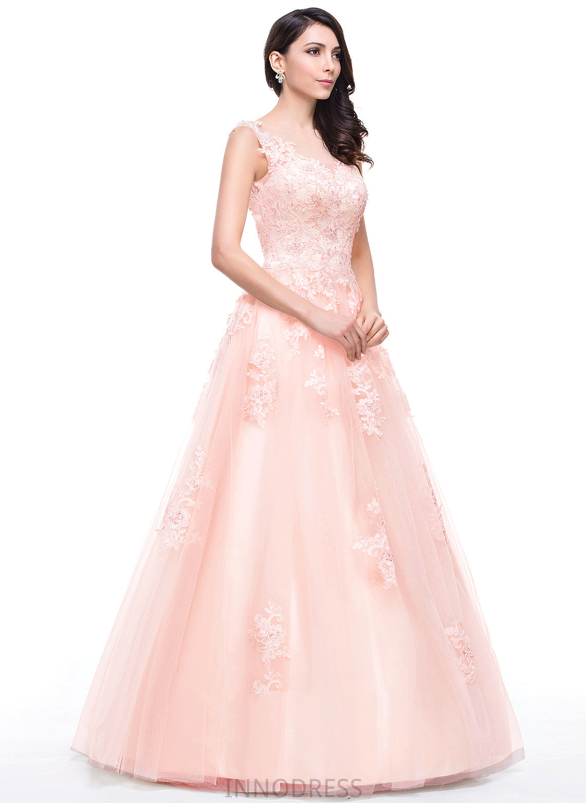 Prom Dresses Lace Appliques Kailyn Tulle Sequins Floor-Length Ball-Gown/Princess With Neck Beading Scoop