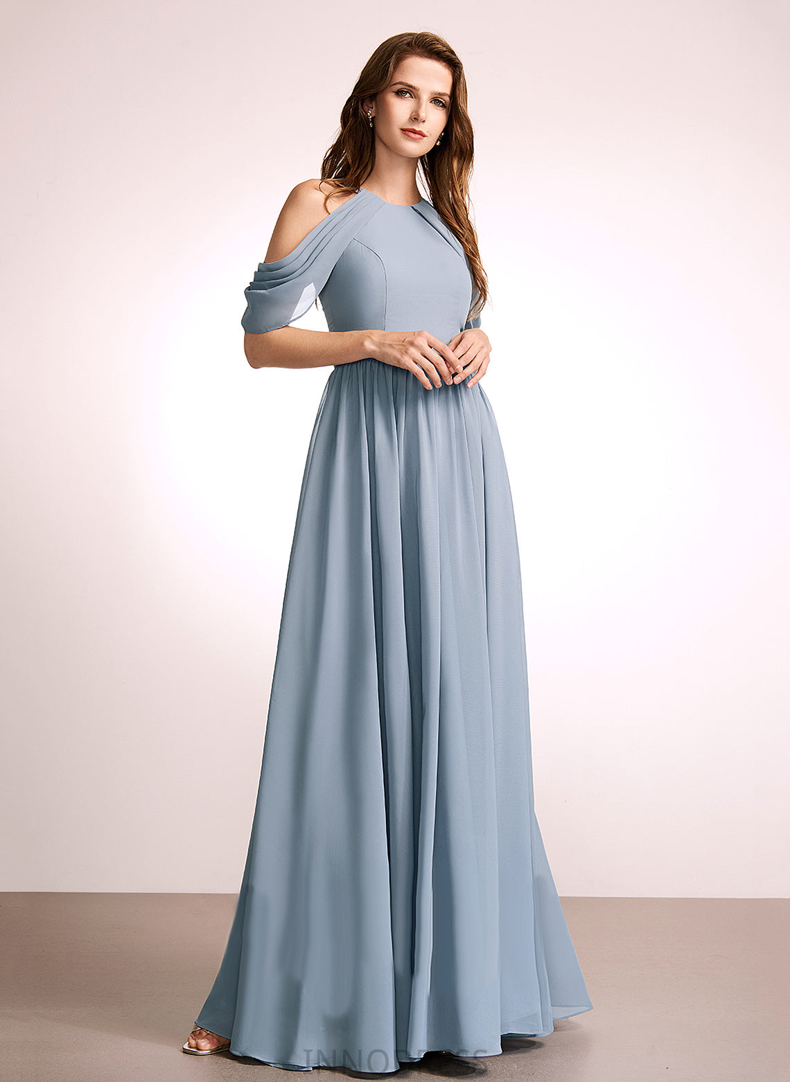 Neckline Straps Fabric HighNeck Length Silhouette Floor-Length A-Line Lilliana Natural Waist V-Neck A-Line/Princess Bridesmaid Dresses