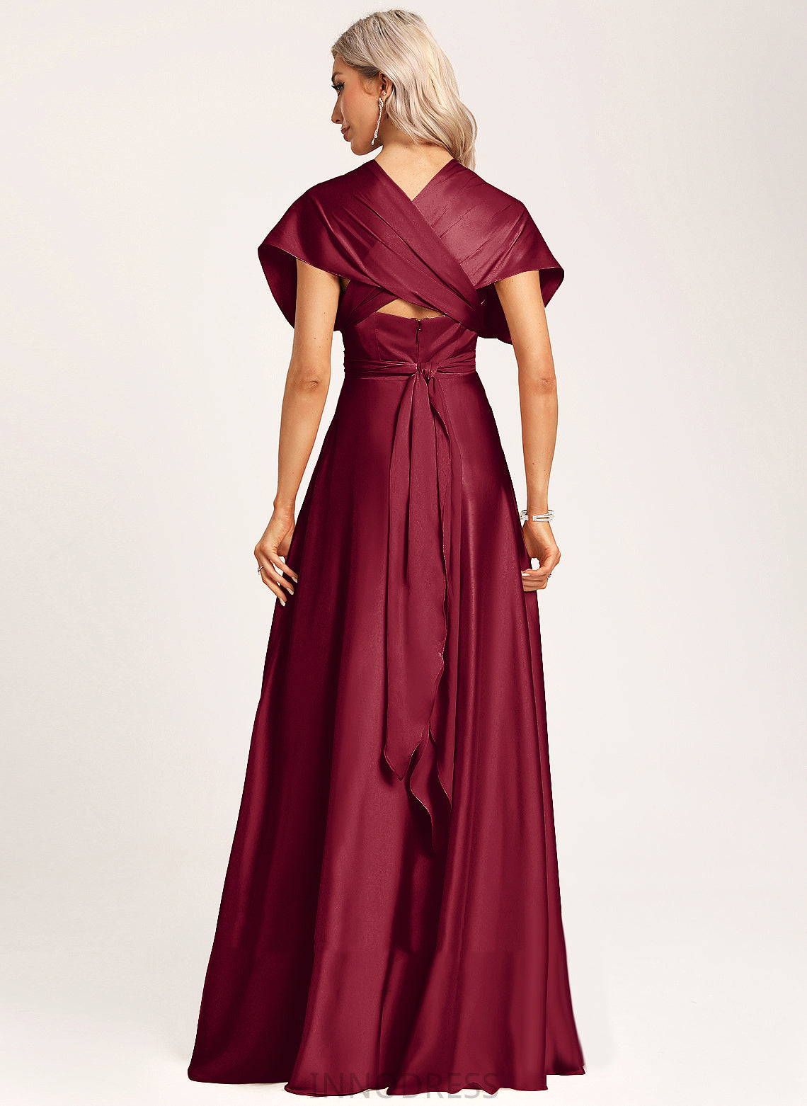 A-Line Neckline V-neck Fabric Halter Straps&Sleeves One-Shoulder Satin Length Silhouette Floor-Length Amani Bridesmaid Dresses