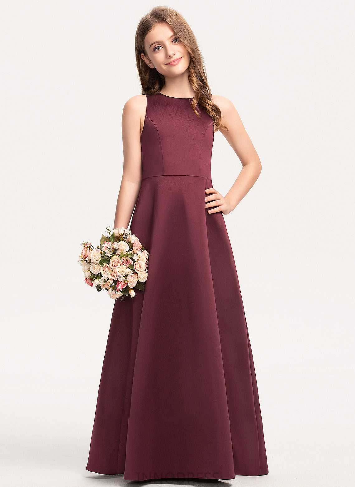 Scoop Floor-Length Neck Jaycee A-Line Satin Junior Bridesmaid Dresses