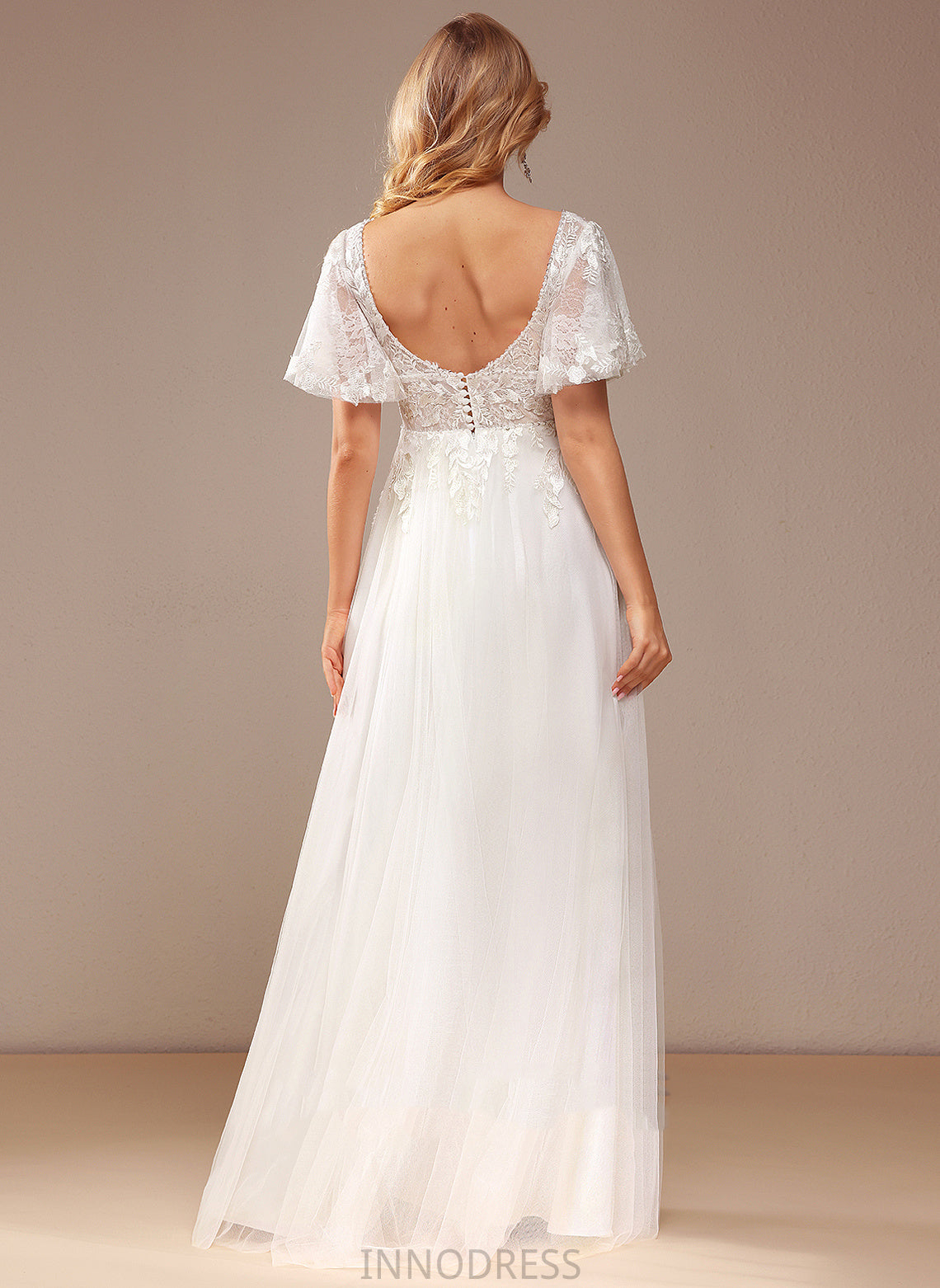 Sequins A-Line With Floor-Length Reese Dress Wedding Dresses Lace Wedding Beading Lace Tulle V-neck