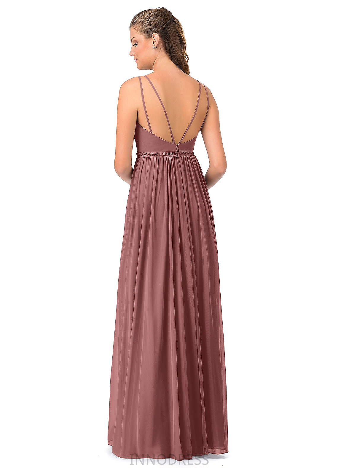 Makenna Floor Length Natural Waist Sheath/Column Sleeveless Spaghetti Staps Bridesmaid Dresses