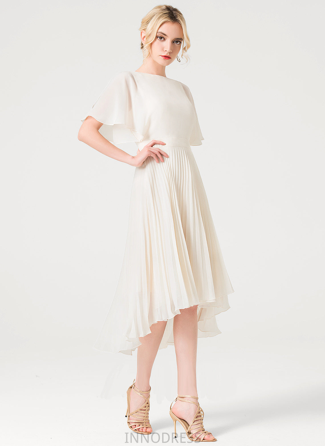 Wedding Wedding Dresses Scoop Chiffon Dress Brynn With Neck Pleated Asymmetrical A-Line