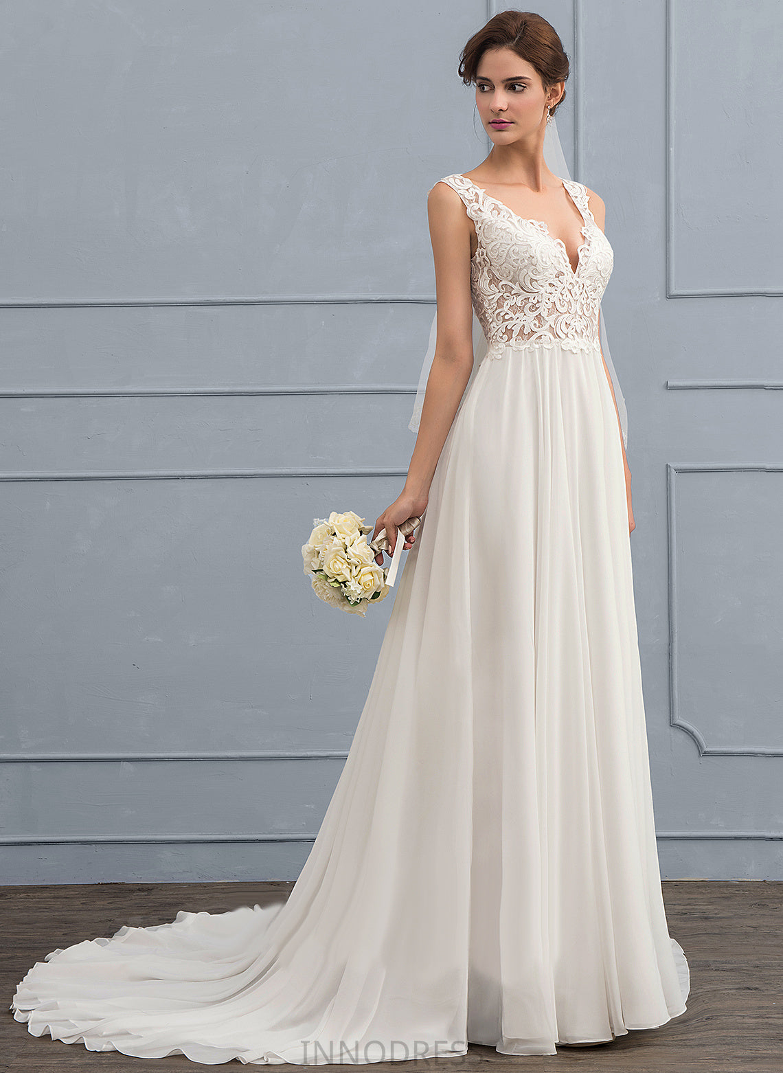 V-neck Elaina Wedding Dresses Dress Chiffon Court A-Line Train Lace Wedding