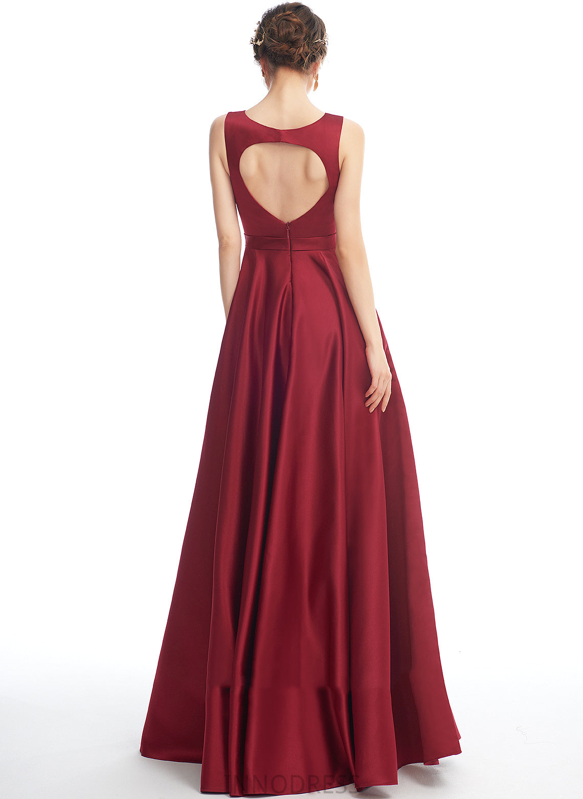 Silhouette A-Line Neckline Fabric Satin Floor-Length Length Straps ScoopNeck Martha Floor Length Natural Waist Bridesmaid Dresses