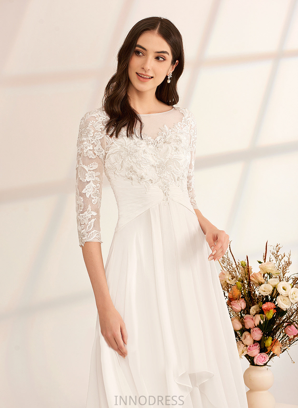 Illusion With Wedding A-Line Dress Wedding Dresses Beading Lace Chiffon Natasha Floor-Length Ruffle