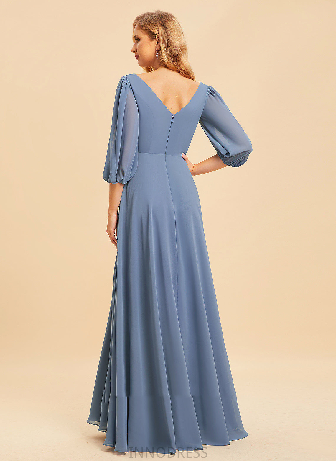 A-Line Neckline V-neck Embellishment Ruffle Silhouette Length Floor-Length Fabric Alula Floor Length Natural Waist Bridesmaid Dresses