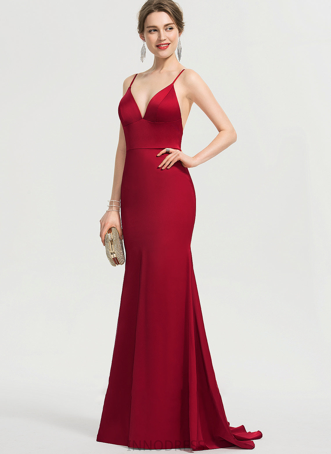 Prom Dresses V-neck Train Sweep Trumpet/Mermaid Heaven Satin