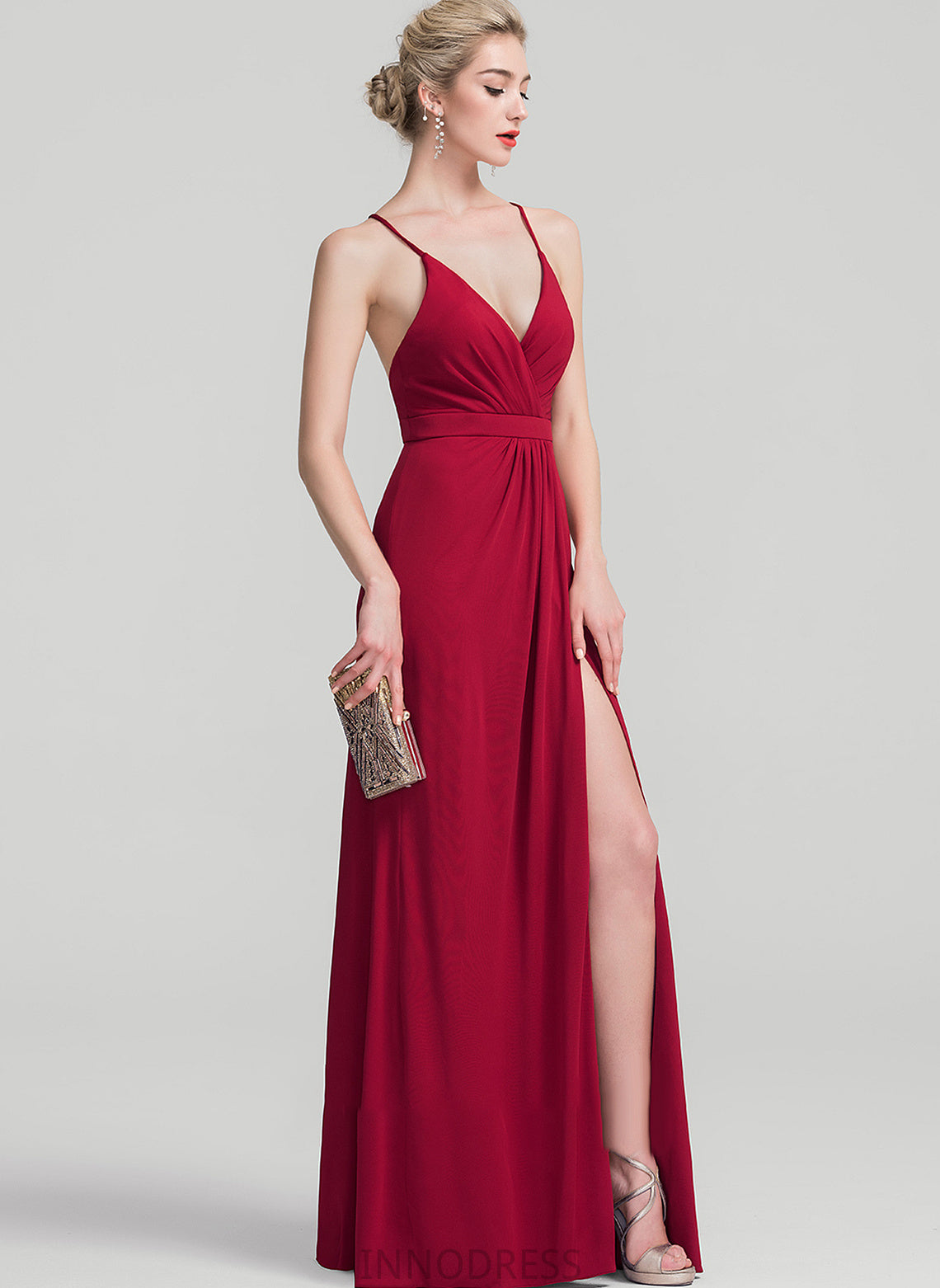 Ruffle Sheath/Column Jersey With Lauryn Prom Dresses V-neck Floor-Length