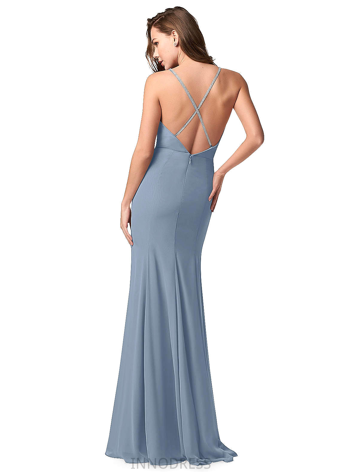 Yaritza Natural Waist Floor Length Sleeveless Straps Satin Trumpet/Mermaid Bridesmaid Dresses