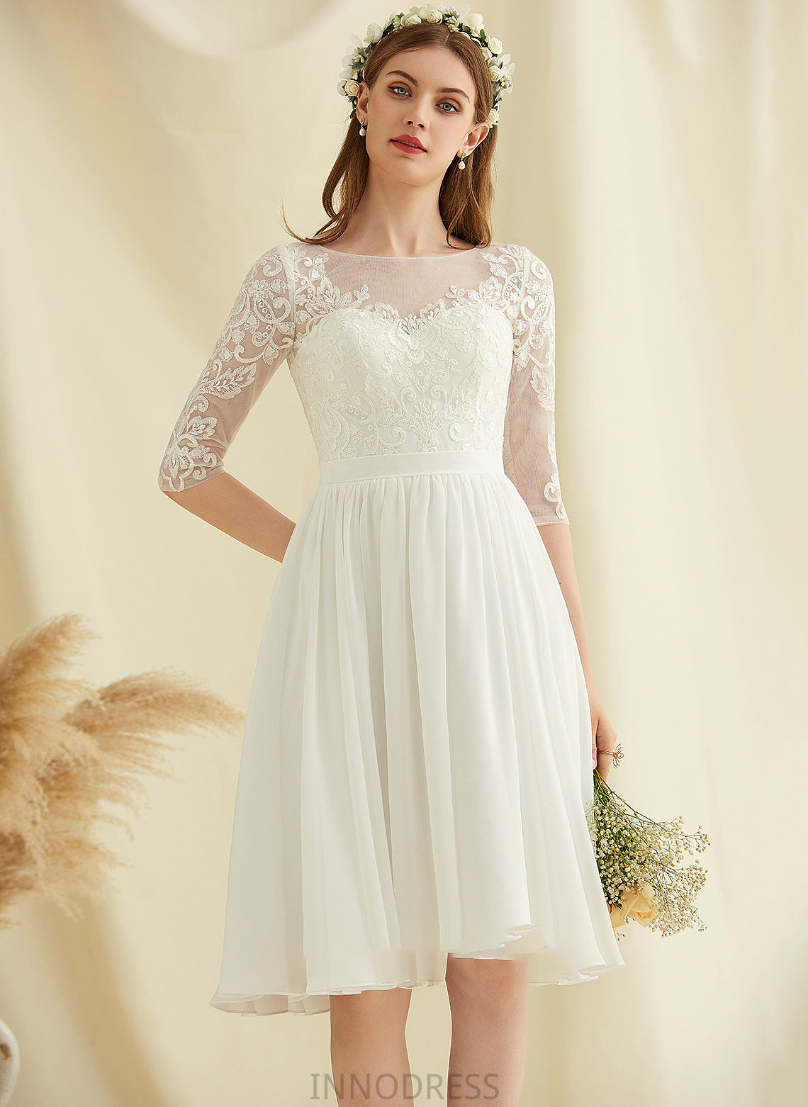 Audrina A-Line Knee-Length Dress Sequins Wedding With Lace Wedding Dresses Chiffon