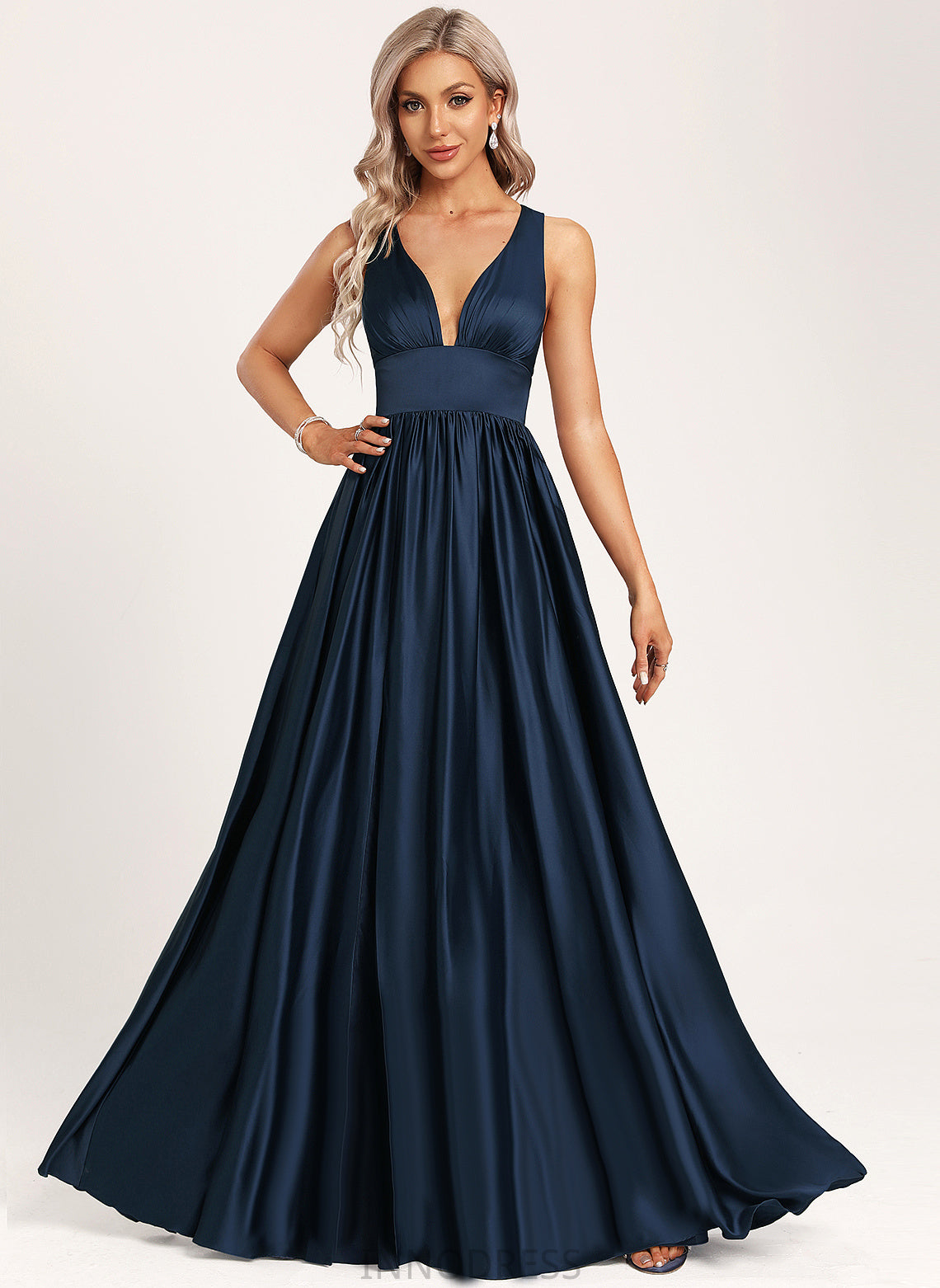 V-neck Silhouette Satin Neckline Length Fabric Straps&Sleeves A-Line Floor-Length Caitlin Bridesmaid Dresses