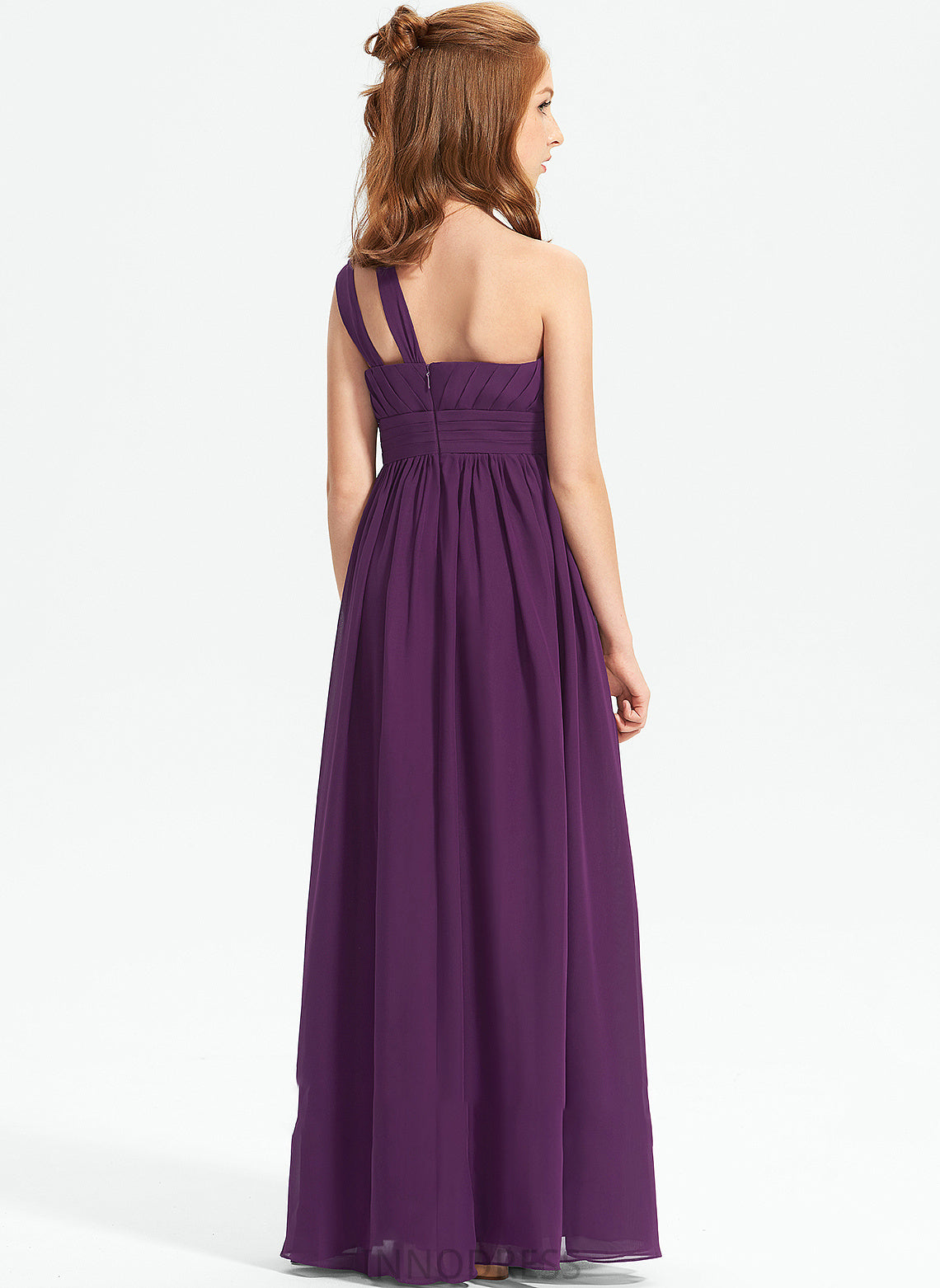 Floor-Length Ruffle With A-Line Viviana One-Shoulder Chiffon Junior Bridesmaid Dresses