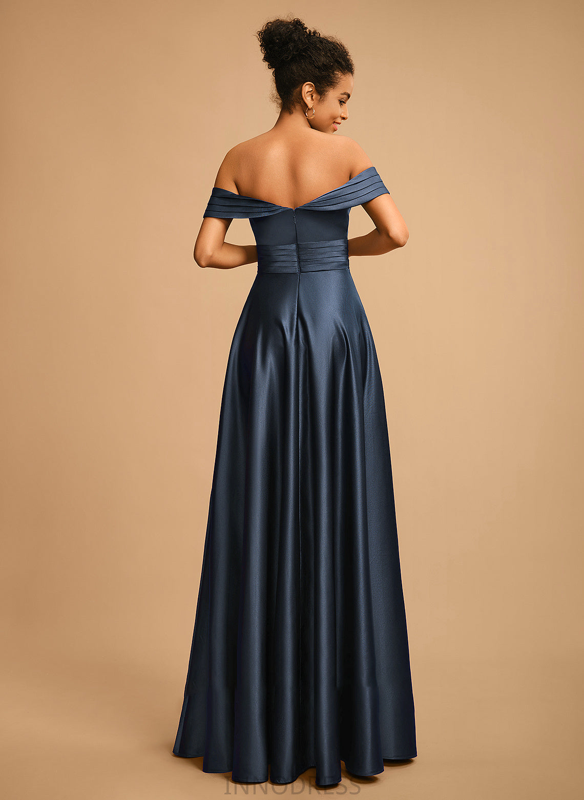 Pleated Off-the-Shoulder A-Line Prom Dresses Tianna With Satin Floor-Length