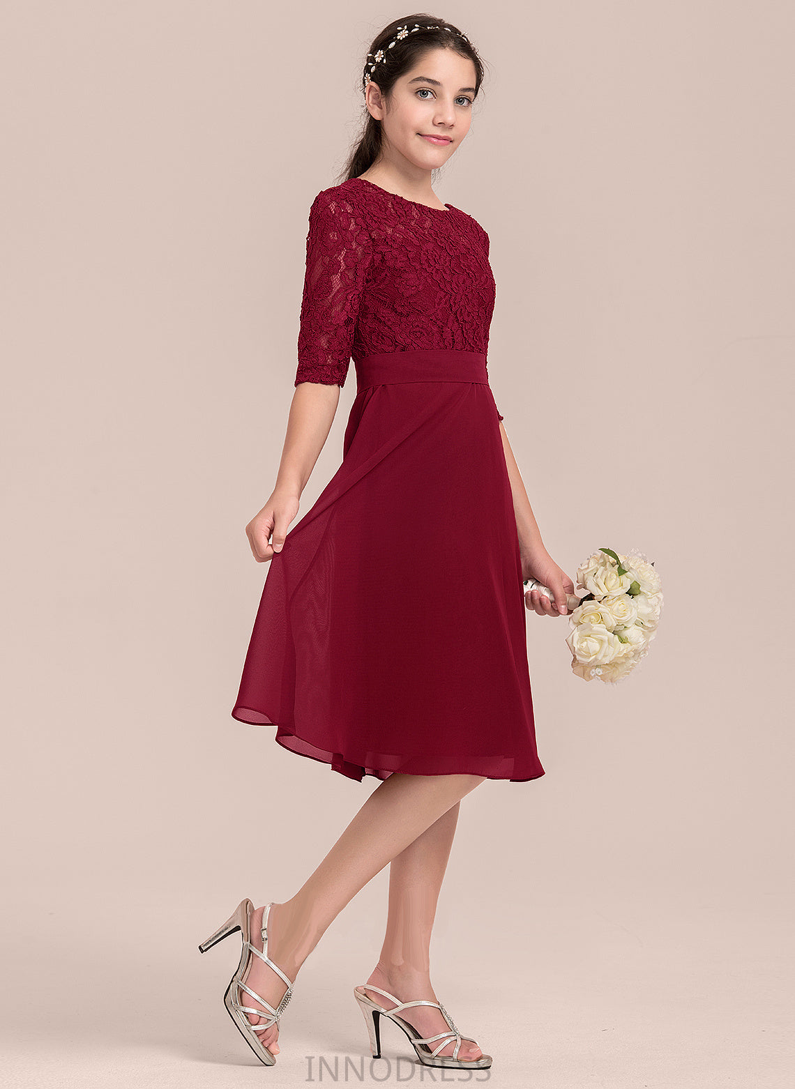 Chiffon Karly Junior Bridesmaid Dresses A-Line Neck Scoop Knee-Length