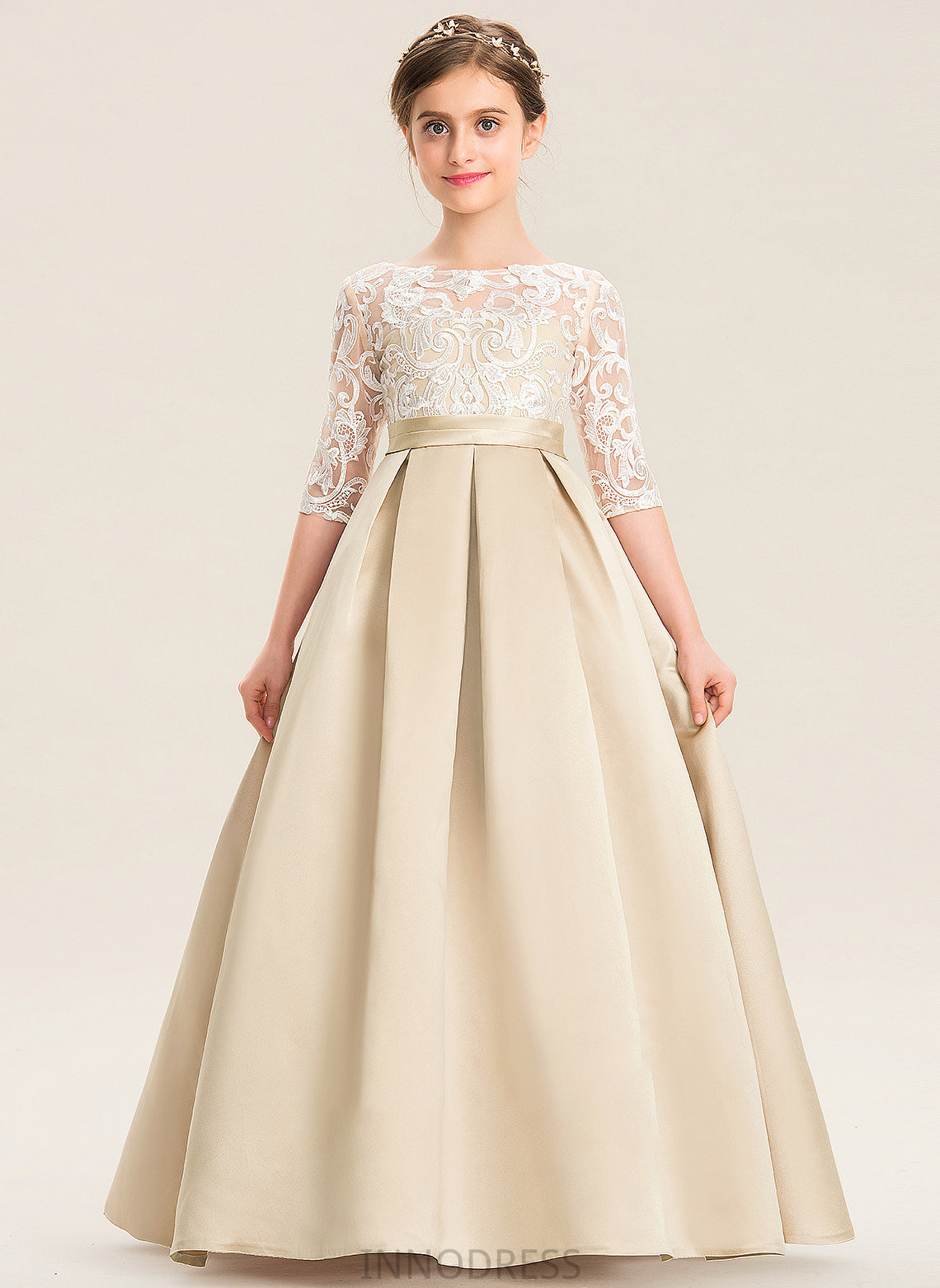 Neck Floor-Length Junior Bridesmaid Dresses Lace Scoop Kylie Ball-Gown/Princess Satin