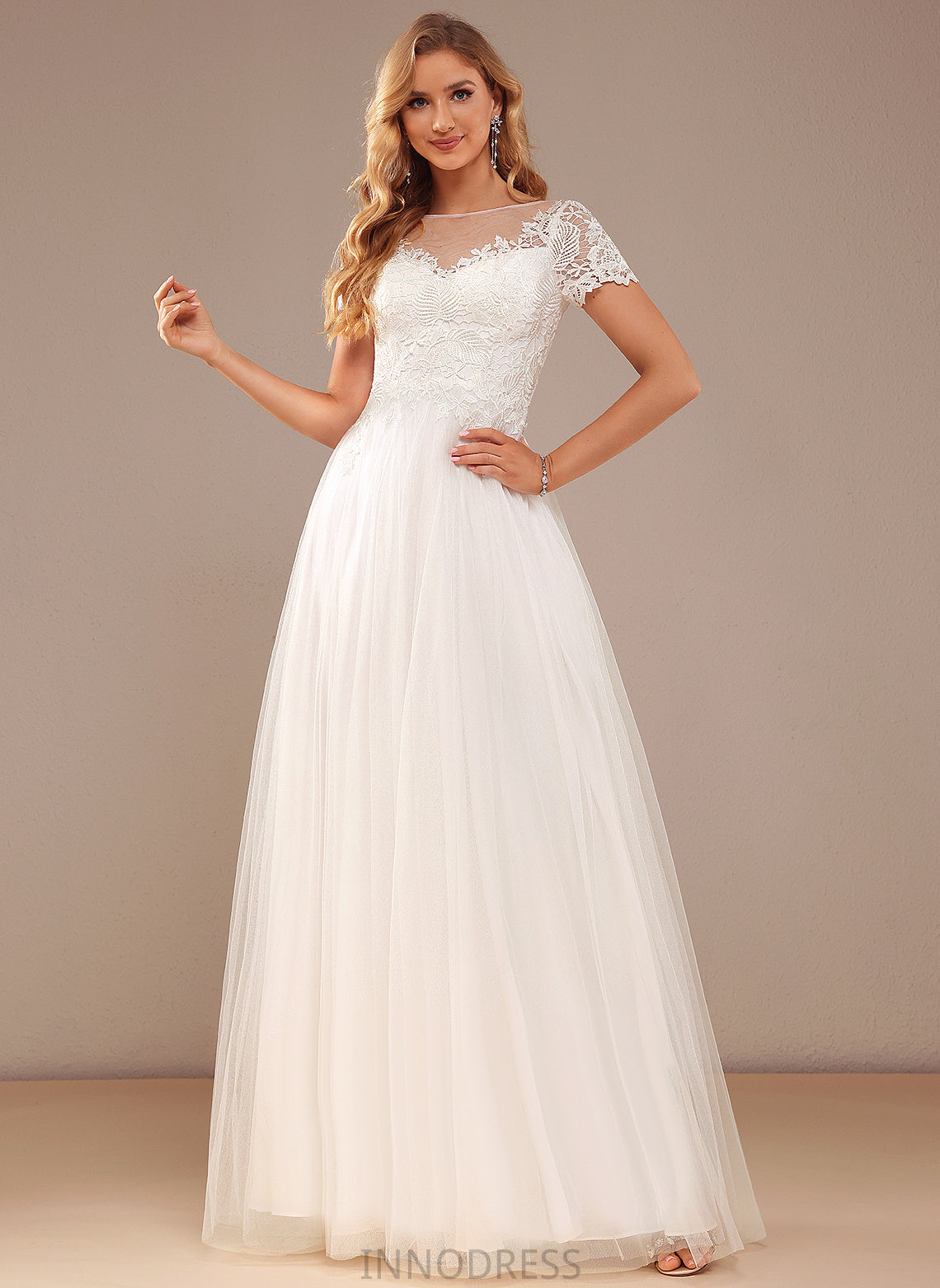 Sloane Lace Lace Floor-Length Neck A-Line With Scoop Wedding Dresses Tulle Wedding Dress