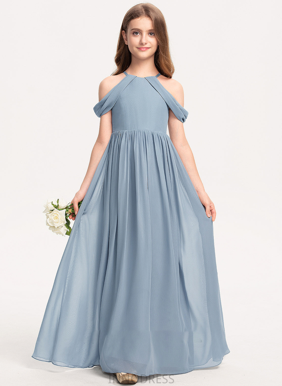 A-Line Scoop Floor-Length With Neck Junior Bridesmaid Dresses Hana Ruffle Chiffon