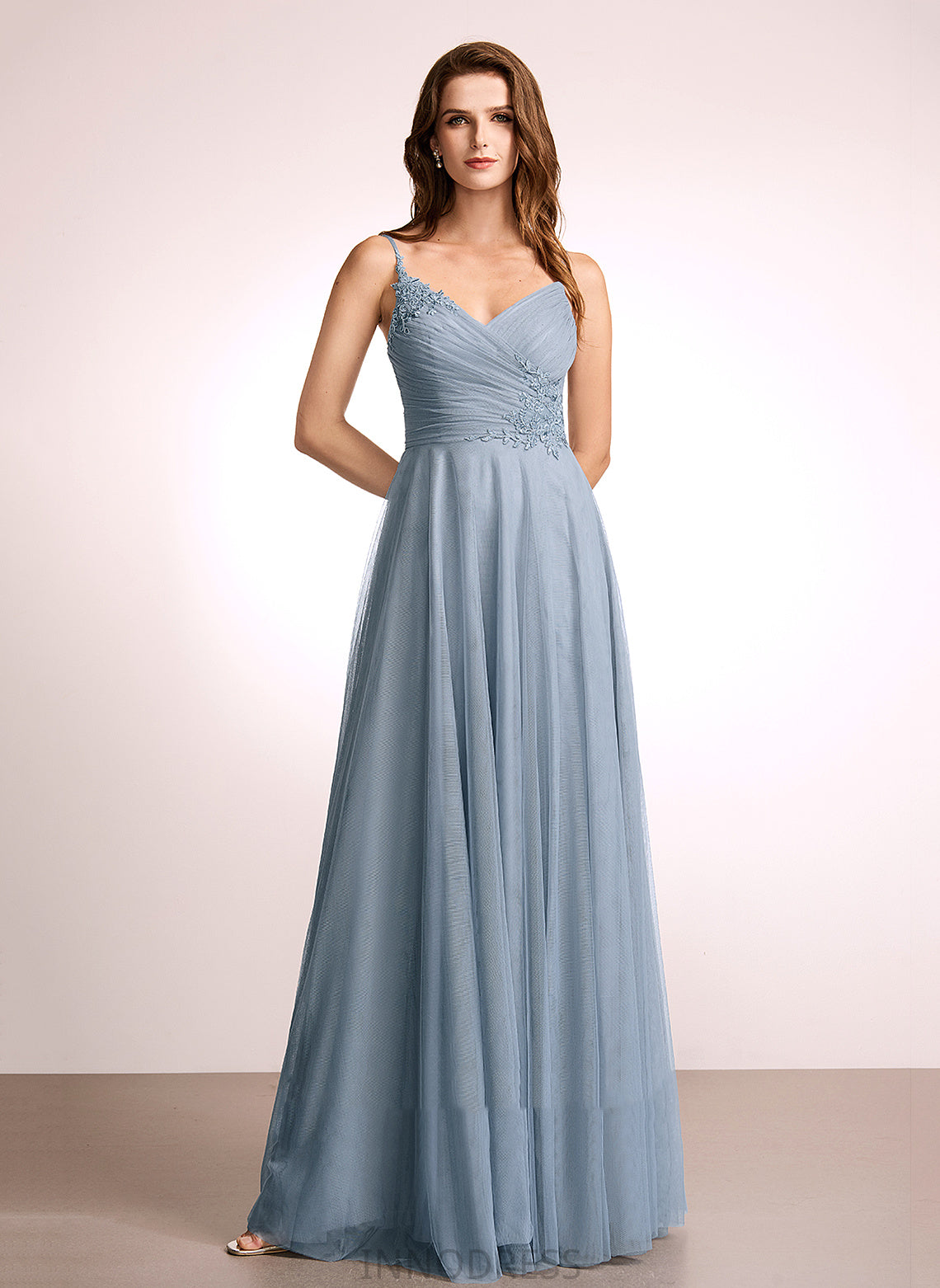 A-Line Embellishment Fabric Length V-neck Lace Neckline Floor-Length Silhouette Kathryn Natural Waist Floor Length Bridesmaid Dresses