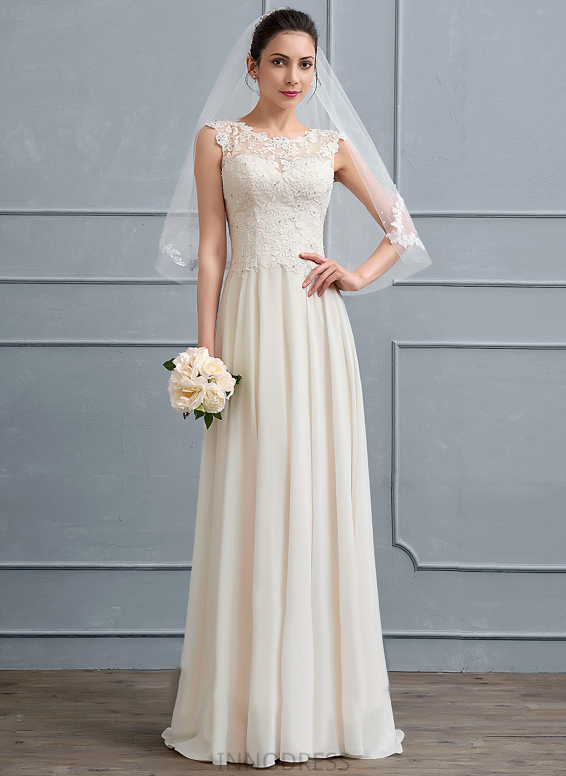 Floor-Length Beading With Scoop Neck Tatiana Sequins Wedding Dresses Chiffon Dress A-Line Lace Wedding